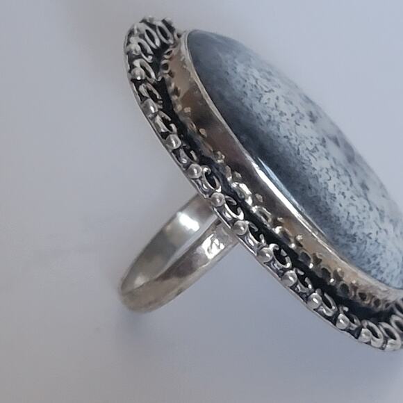 Handmade Sterling Silver Dendritic Agate Ring, Size 7.5 Natural Stone Jewelry - Picture 4 of 14